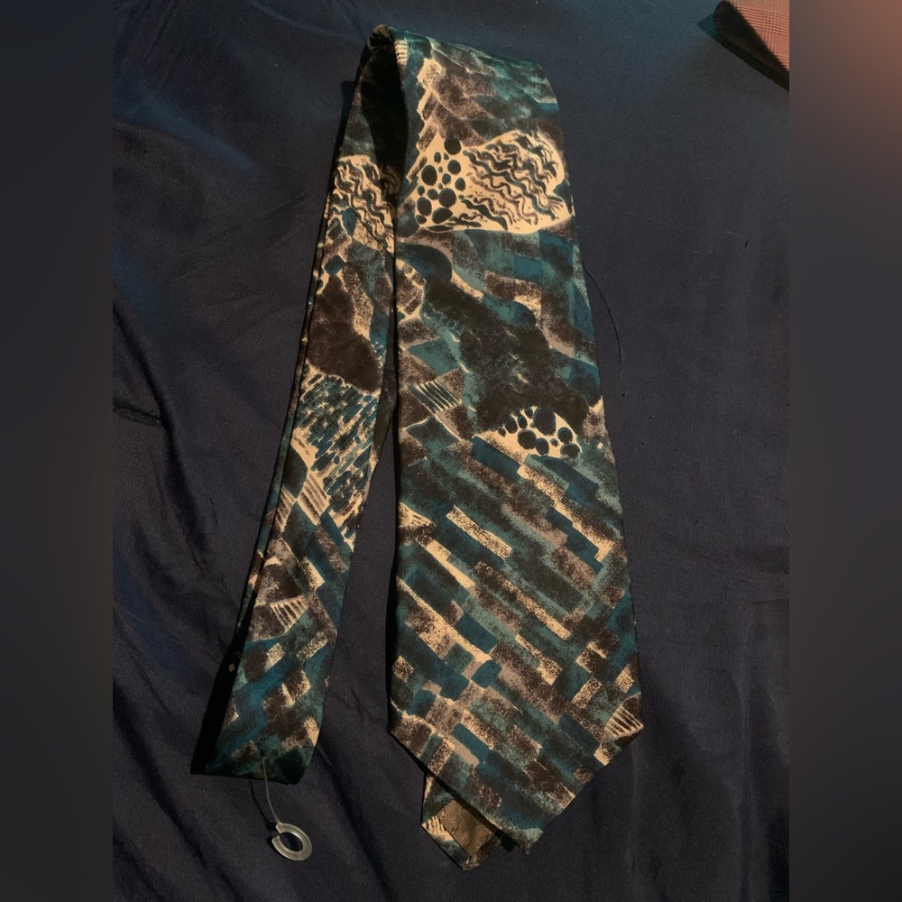 Pierre Balmain Blue and Black Abstract Tie 100% Italian Silk